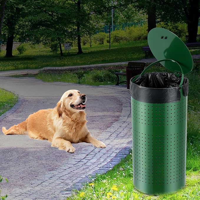 VEVOR Dog Poop Trash Can With 50 Liner Bags, 11.5 Gallons Outdoor Waste Bin With Lid & Liner Clip for Pet Waste Station, Disposal Container for Garden Backyard Park