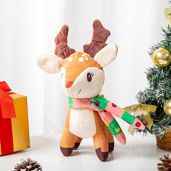 Hollypet Christmas Squeaky Plush Stuffed Durable Dog Toys, Cute Puppy Chew Toys for Small, Medium and Large Breed Dogs, Standing Elk