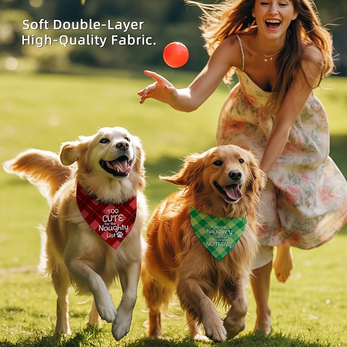 Christmas Dog Bandanas Funny, Dog Christmas Scarf 2 Packs, Pets Festive Plaid Décor for Extra Large Dogs