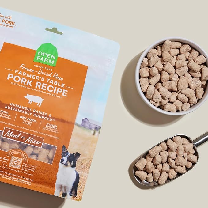 Open Farm Freeze Dried Raw Dog Food, Humanely Raised Meat Recipe with Non-GMO Superfoods and No Artificial Flavors or Preservatives (3.5 Ounce (Pack of 1), Farmer's Table Pork)