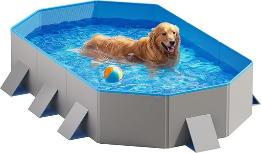 Peteast Foldable Dog Pool with Sturdy Square Design, Durable 71" Lx39 Wx12 D Extra Large Portable Pet Bathtub with Reinforced Sidewalls for Stability, Ideal for Indoor & Outdoor Use (Blue&Gray)