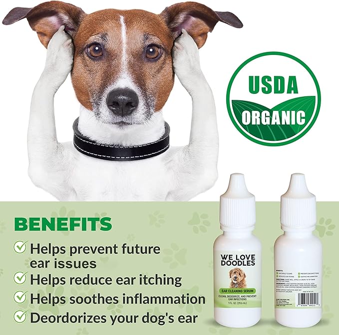 We Love Doodles Dog Ear Serum and Dog Cologne & Perfume Bundle - Ear Drops for Dogs and After Bath Deodorizer Kit - Deodorant for Smelly Dogs - Pet Wash Solution Ear Cleanser - Made in USA
