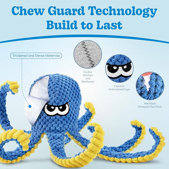 Interactive Dog Toys Octopus, 4 Pack Squeaky Hide And Seek Large Dog Toys to Keep Them Busy, Tough Plush Chew Toy, Tug of War Doggie Toy for Small,Medium and Large Breeds, Puppy Toys Puzzle