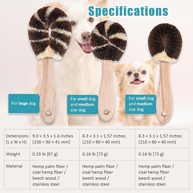 Dog Grooming Massage Tawashi Brush with Wood Handle Less Static Natural palm fiber Made in Japan (Small dog A)