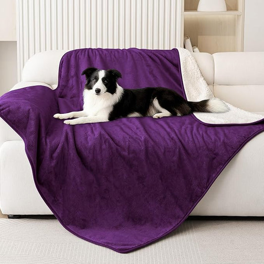 Smiry Waterproof Dog Bed Blanket, Leakproof Pet Throw Blanket for Bed Couch Sofa, Reversible Sherpa Fleece Furniture Protector Cover for Small Medium Large Dogs Cats (Purple, 50x60 inches)