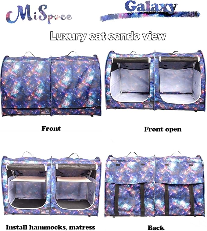 Mispace Portable Twin Compartment Show House Cat Cage/Condo - Easy to Fold & Carry Kennel - Comfy Puppy Home & Dog Travel Crate with Portable Carry Bag/Two Hammocks/Mats and Collapsible Litter Box