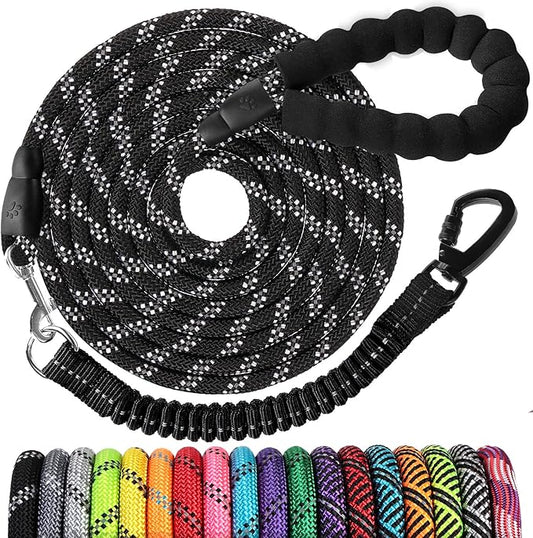 jenico Long Dog Leash 15FT: Heavy Duty Nylon Rope Leashes for Dogs Training with Reflective Threads Bungee and Padded Handle - Dog Lead for Large Small Medium Dogs Outside Walking Hiking
