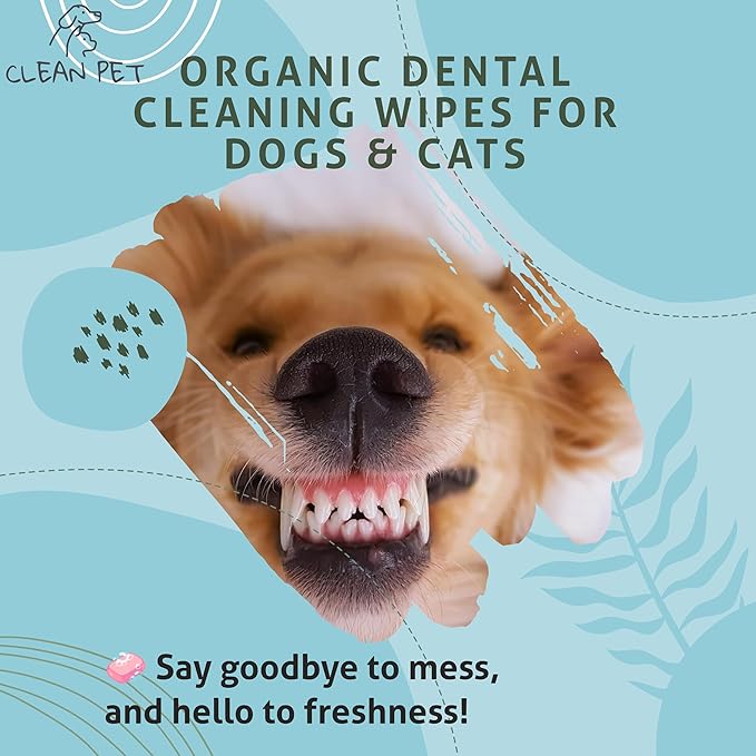 Organic Dog & Cat Dental Wipes - Vet Recommended Finger Toothbrush Wipes for Teeth Cleaning - Natural Plaque & Tartar Remover, Fresh Breath, Dual Textured - 50 Count