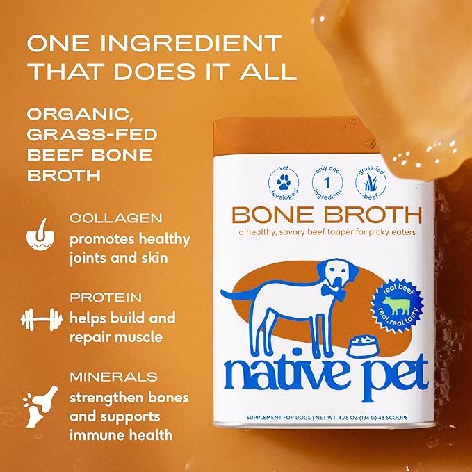 Native Pet Bone Broth for Dogs and Cats - Made with Real Beef Bone Broth, Dog Food Toppers for Picky Eaters- Provides Extra Hydration & Nutrition for Joint Strength, Immunity & Heart Health-192 Scoops