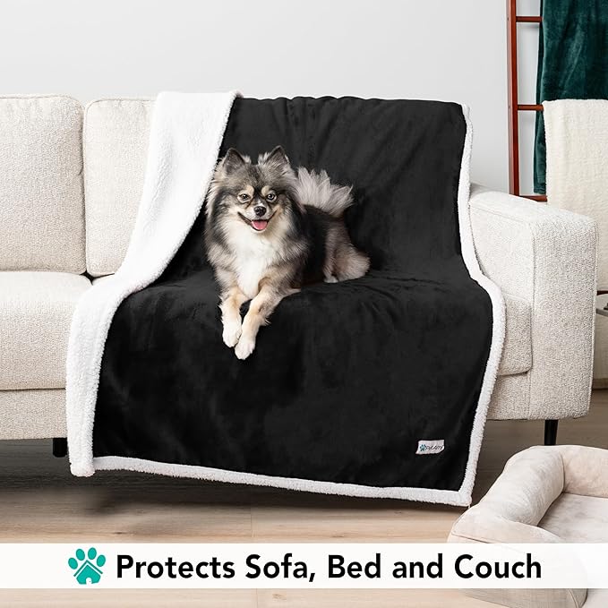 PetAmi Dog Blanket for Small Medium Dogs, Pet Bed Blanket Cat Puppy Kitten, Fleece Furniture Couch Cover Protector Sofa Car, Soft Sherpa Dog Throw Plush Reversible Washable, Mini 29x40 Black