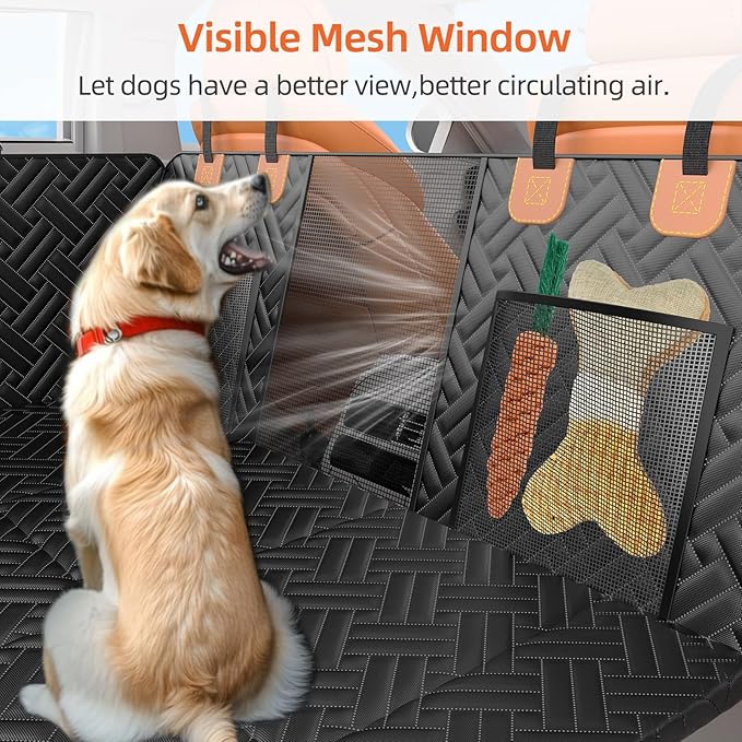 Back Seat Extender for Dogs,Hard Bottom Car Seat Cover for Dogs with Mesh Window,Waterproof Backseat Pet Cover Hard Bottom-Dog Car Seat Cover for Back Seat Dog Hammock for Car/SUV