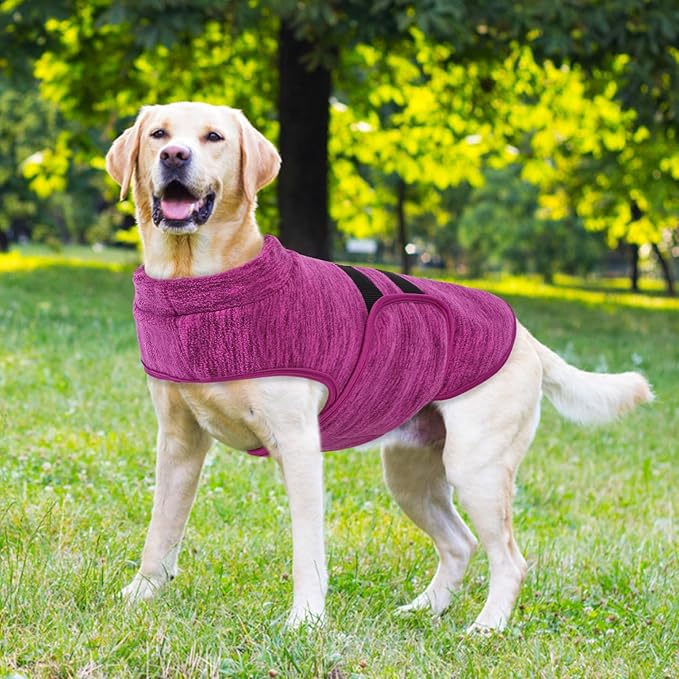 Queenmore XXL Dog Sweaters, Soft Fleece Vest Pullover Dog Jacket with Leash Hole, Warm Winter Dogs Clothes Cold Weather Doggy Dachshund Sweater for Large Dogs Cats Boy or Girl (Cationic Berry, XXL)