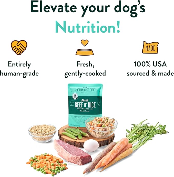Portland Pet Food Company Fresh Dog Food Pouches - Human-Grade Toppers Wet Pet Meal & Mixers - Small & Large Breed Puppy & Senior Dogs - Gluten-Free, Limited Ingredient Salmon & Beef - 8 Pack Variety