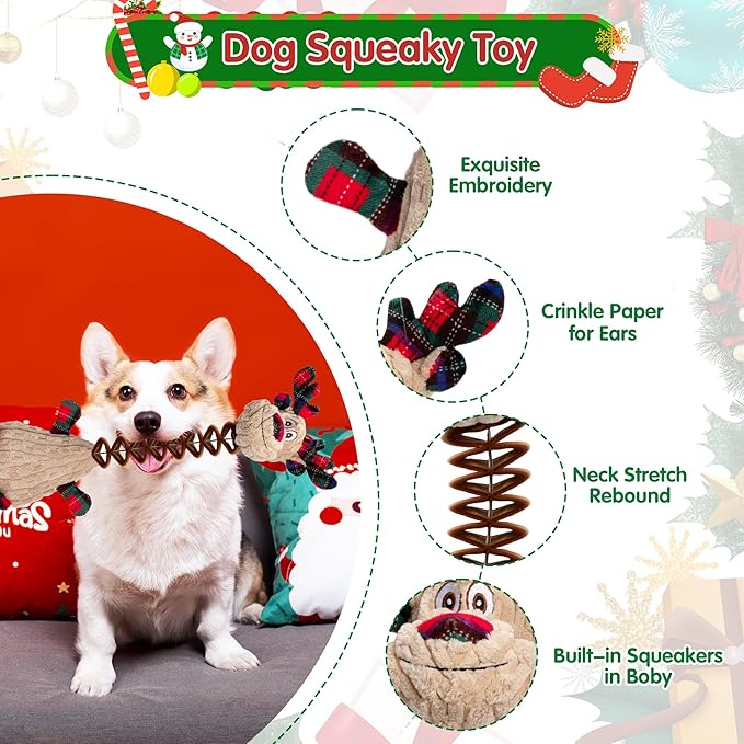 Christmas Dog Toys, Plush Squeaky Toy With Crinkle Paper, Cute Puppy Toys With Cotton, Durable Interactive Chew Toys for Small Medium Large Breed