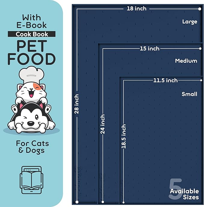 Dog Food Mat - 24x15 Raised Edges Dogs Mat for Food and Water Prevent Spill, Waterproof Cat Food Mats Protect Floors, Easy Clean Dog Bowl Mats for Food and Water, Silicone Pet Feeding Placemats Navy