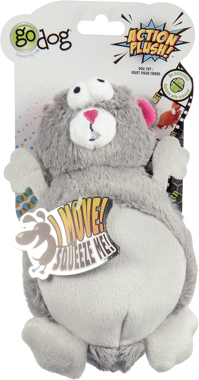 goDog Action Plush Squirrel Animated Squeaky Dog Toy, Chew Guard Technology - Gray, One Size