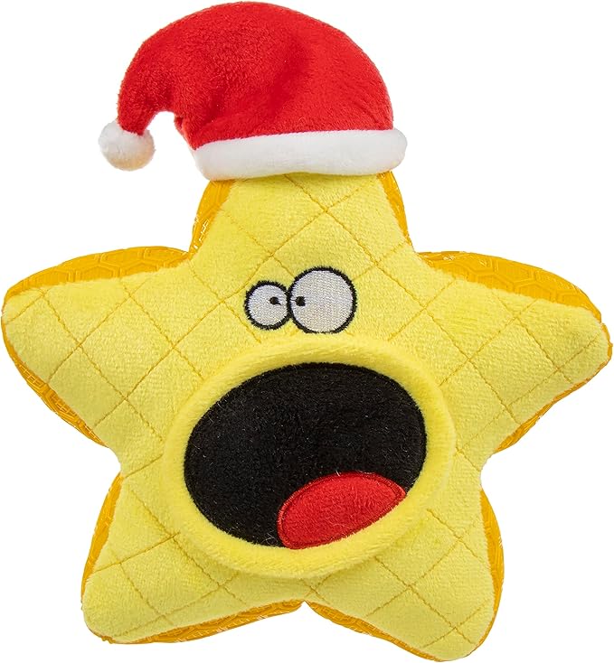 goDog Holiday Collection Mixed Materials TPE-Plush Holiday Star Squeaky Dog Toy, Chew Guard Technology - Yellow, One Size