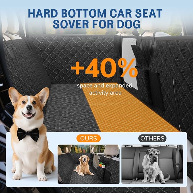 Dog Car Seat Cover for Back Seat：Waterproof Back Seat Extender for Dogs - Hard Bottom Car Seat Cover for Dogs with Door Protectors - Dog Car Seat for Traveling and Camping with Pets