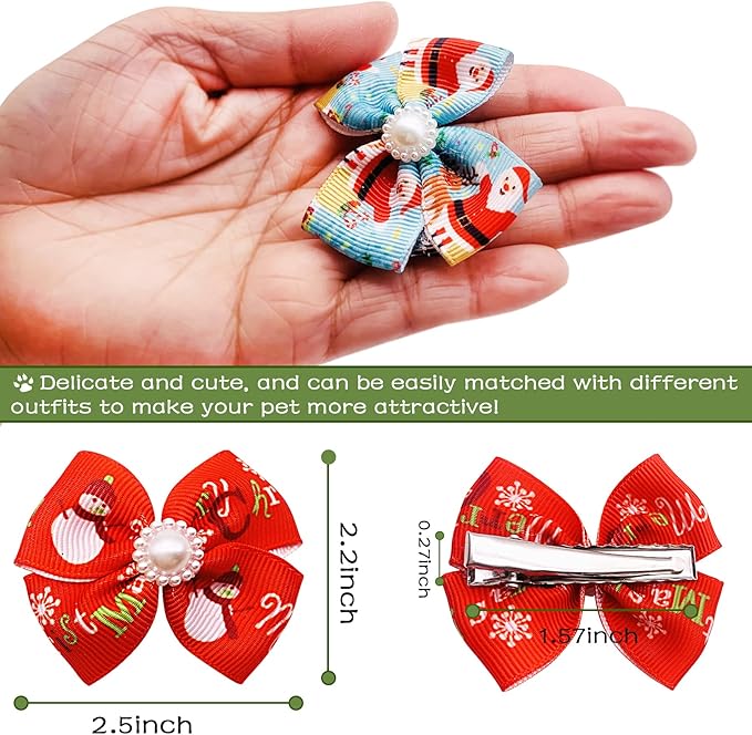 PET SHOW 20pcs Christmas Dog Hair Bows with Alligator Clips for Small Medium Dogs Bowknot Hair Clips Cat Puppy Yorkshire Grooming Hair Accessories for Xmas Party Costumes Assorted Randomly