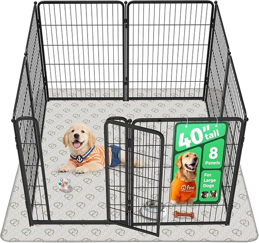 FXW Homeplus Unleashed Indoor Dog Playpen - Stress-Free and Safe Play, Heavy Duty 40 Inch 8 Panels with Washable Pee Pad for Medium and Large Dogs, Black│Patented