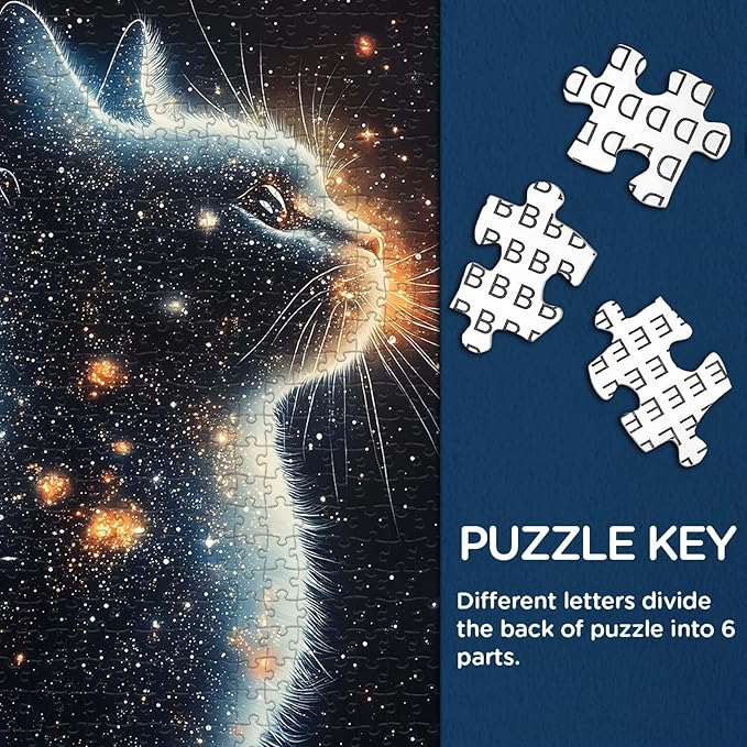 Cat Jigsaw Puzzles 1000 Pieces for Adults, Larkipuzz Starry Night Sky Puzzles, Unique Impossible Nebula Space Puzzle for Home Decor