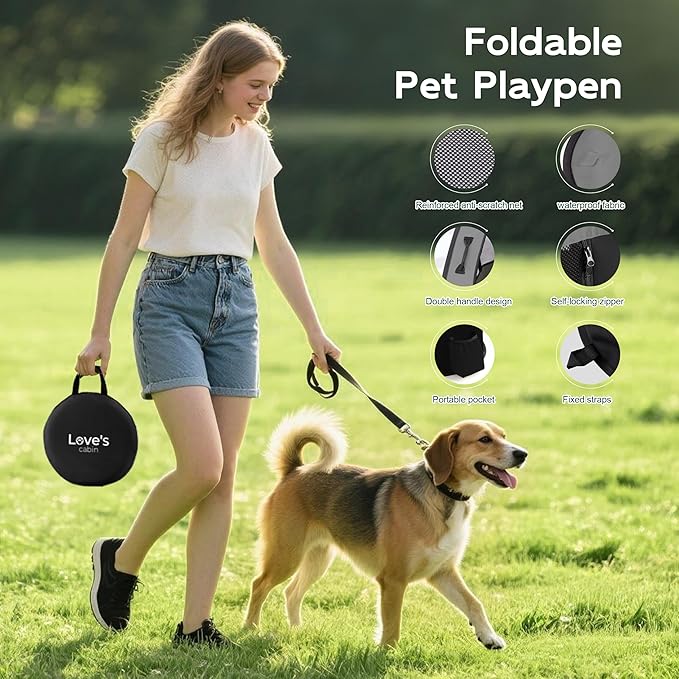 Love's cabin Pet Puppy Dog Playpen, Small Dog Tent Crates Cage Indoor/Outdoor, Portable Exercise Playpen for Cat, Foldable Pop Up Dog Kennel Playpen with Carring Case (S, Grey)