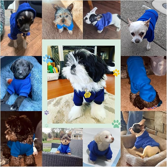 Jecikelon Winter Dog Hoodie Sweatshirts with Pockets Warm Dog Clothes for Small Dogs Chihuahua Coat Clothing Puppy Cat Custume (Dark Blue, Large)
