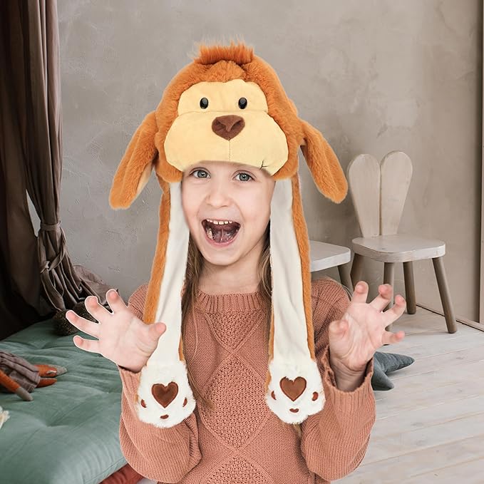 Animal Hat with Ears Moving Jumping Pop Up Beating Hat Plush Holiday Cosplay Dress Up Funny Gift for Kids