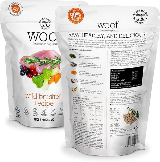 The New Zealand Natural Pet Food Co Woof Wild Brushtail Freeze Dried Raw Dog Food, Mixer, or Topper, or Treat - High Protein, Natural, Limited Ingredient Recipe - 9.9 oz