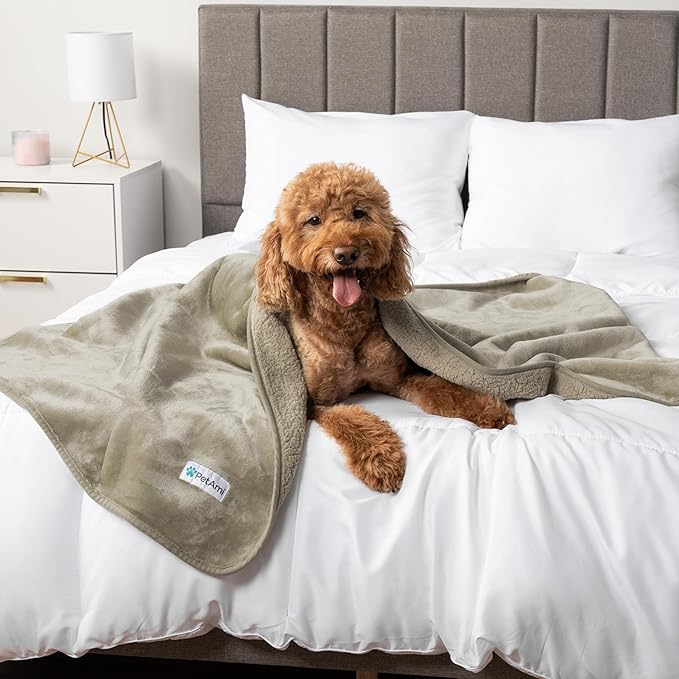 PetAmi Waterproof Dog Blanket for Medium Large Dogs, Pee Proof for Bed Couch, Reversible for Puppy Indoor Cat, Soft Dog Pee Crate Cover Washable, 60x80 Taupe