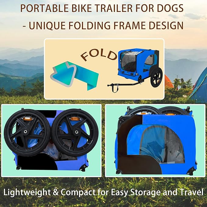 Collapsible Dog Bike Trailer for Small & Medium Pets - 16" All-Terrain Wheels, Universal Hitch, Quick Release & Non-Slip Floor - Internal Leash, Bicycle Accessories