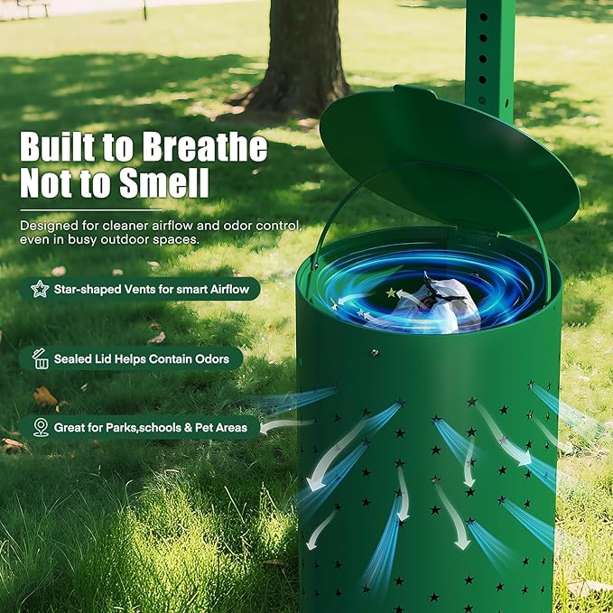Dog Waste Station - Durable Dog Poop Trash Can Outside with 10-Gallon Capacity, Poop Bag Dispenser, and Convenient Lid, Pet Waste Station for Easy Clean-Up in Parks, Yards, and Public Spaces