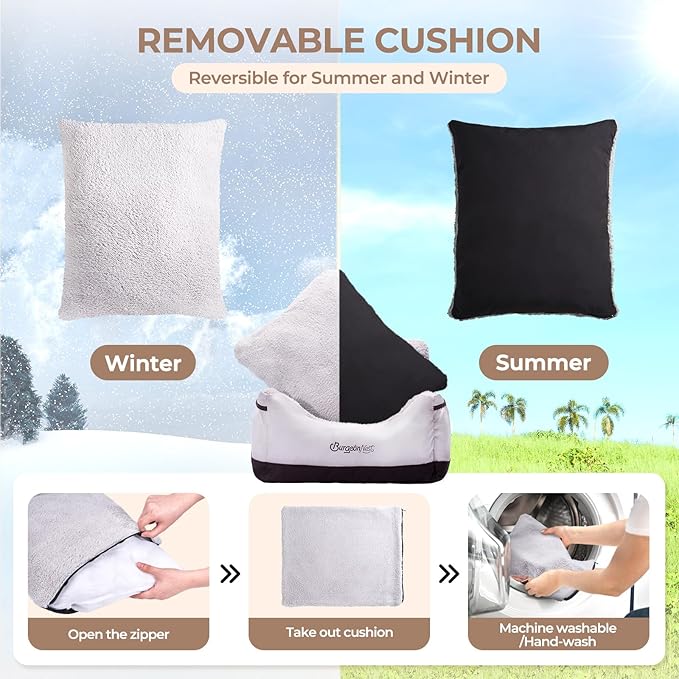 BurgeonNest Dog Car Seat for Small Dogs, Detachable and Washable Cat Carseats Under 25 lbs, Soft Pet Booster Seats with Storage Pockets and Clip-On Leash Portable Car Travel Carrier Bed, Black Grey