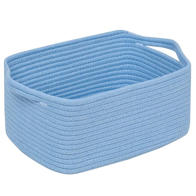 CubesLand Cube Storage Organizer Basket Bin, Cube Shelf Shelves Cotton Rope Basket, Durable Woven Rectangular Basket for Organizing, Nursery Toys Basket, 14x10x7.08IN Blue Basket