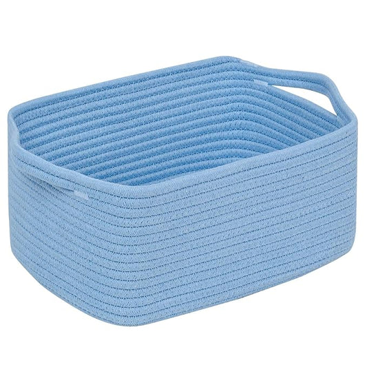 CubesLand Cube Storage Organizer Basket Bin, Cube Shelf Shelves Cotton Rope Basket, Durable Woven Rectangular Basket for Organizing, Nursery Toys Basket, 14x10x7.08IN Blue Basket