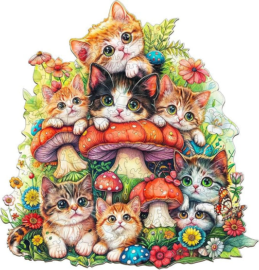 KAAYEE Wooden Puzzles for Adults, Cat Family-1 200 Piece Unique Animal Shape Puzzle, Cat Wood Puzzle for Adults, Creative Gifts for Friends/Family, Home Decor(11.4 * 10.6in)