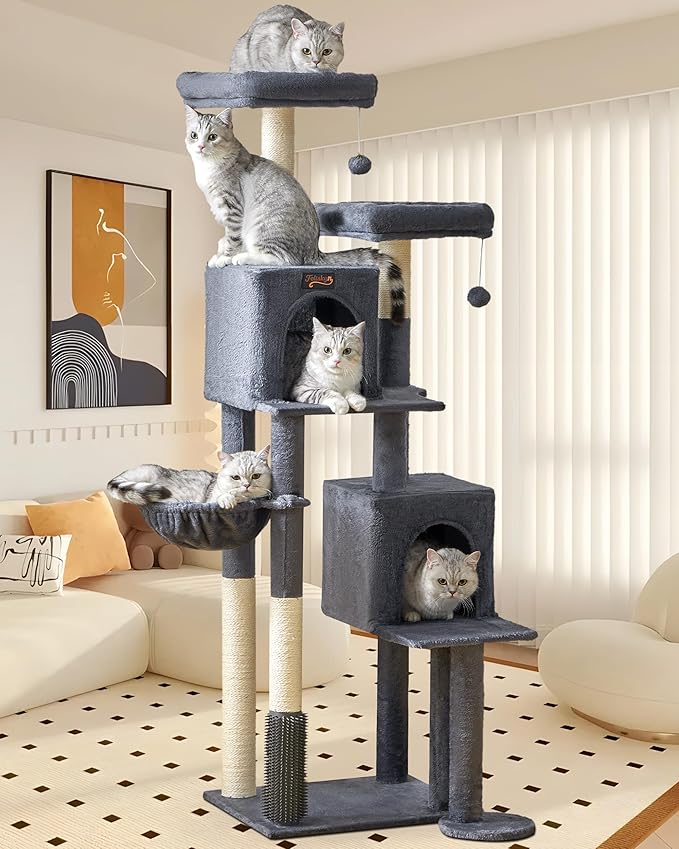 Cat Tree Tower for Indoor Cats Large Adult - 65 inch Extra Tall Cat Condo Trees with Scratching Post Hammock Perch - Big Heavy Duty Multi Level Cat House Towers - Kitty Condos Climbing Furniture