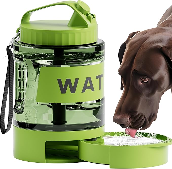 77oz Dog Water Dispenser, Camping Essentials, Large Travel Bottle with Pull-Out Drinking Bowl, Portable Beach Accessories, Car Water Container for Dogs, BPA Free