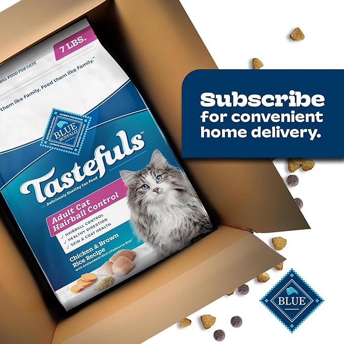 Blue Buffalo Tastefuls Natural Dry Food for Adult Cats, Hairball Control, Chicken & Brown Rice Recipe, 7-lb. Bag