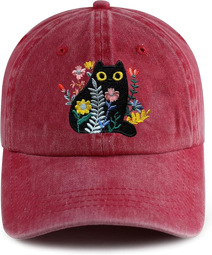 Black Cat Hat,Ragdoll Cat Embroidered Adjustable Cotton Baseball Cap for Men Women,Gifts for Cat Lovers