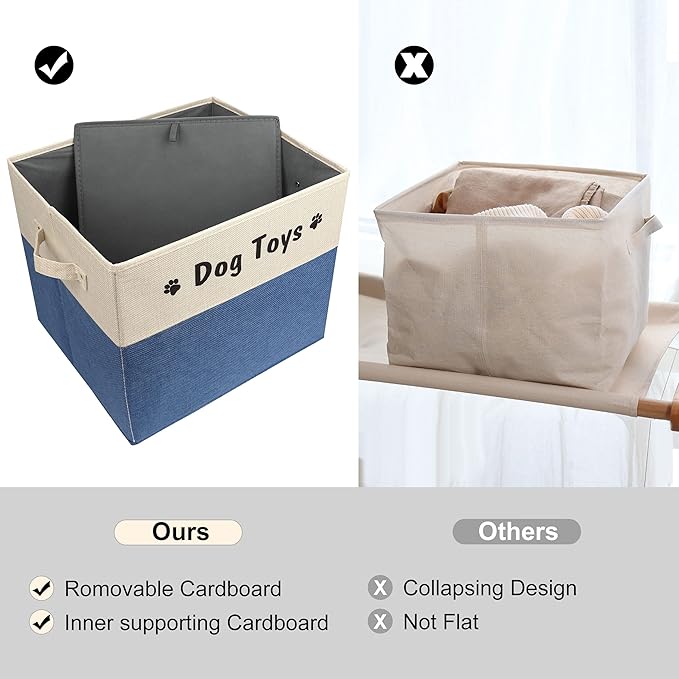 PET ARTIST Large Dog Toy Basket, Foldable Dog Toy Bin Box for Living Roon Area, Collapsible Storage Baskets with Comfortable Handles for Pet Coat,Accessories, Navy Blue, 15"x13"x12"