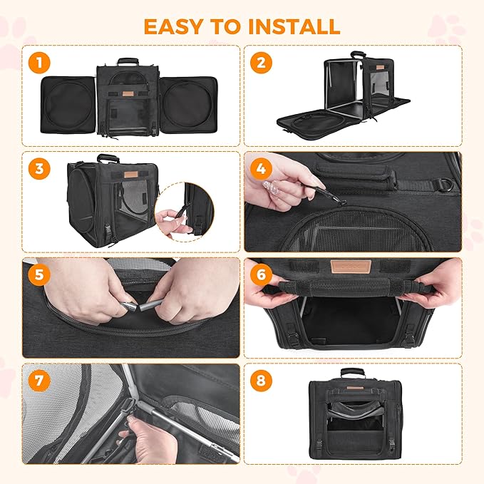 PETUX 2-in-1 Double Cat Carrier for Multiple Cats - 34"x17"x17", Portable, Foldable, Large Cat Travel Carrier with Litter Box, Play Tunnels and Hammock for Car Travel ＆ Vet Visit - Black