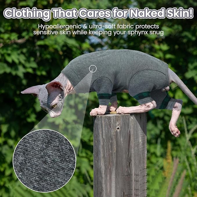 Sphynx Hairless Cats Sweater Shirt Kitten Soft Pullover Cute Cat Pajamas Jumpsuit Cotton Apparel Pet Winter Turtleneck for Cats LightGrey XL