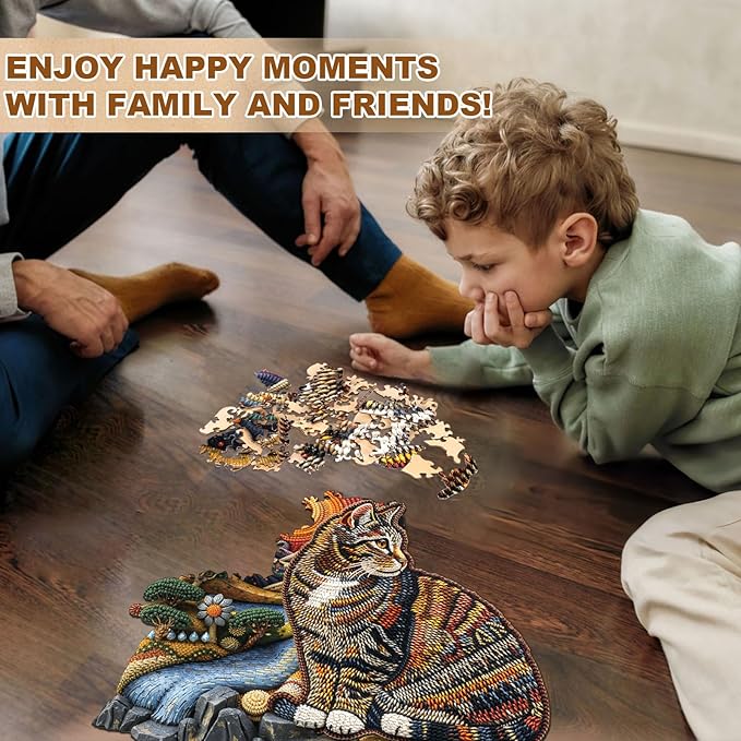 KAAYEE Wooden Puzzles for Adults, Knitted Kitten Puzzles, 170 Piece Unique Animal Shape Puzzle, Cat Wood Puzzle for Adults, Creative Gifts for Cat Lover/Friends/Family, Home Decor(11.4 * 10.8in)