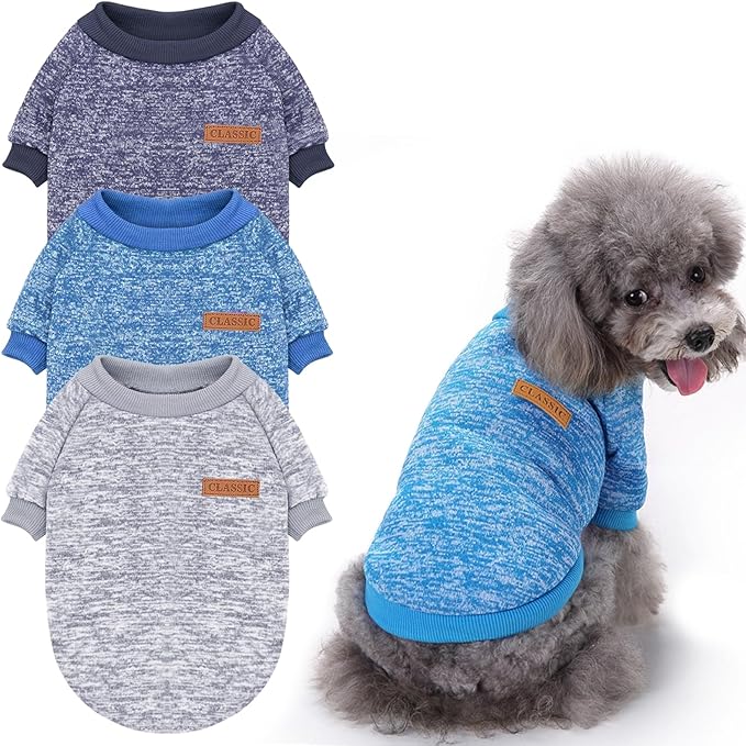 Idepet Pet Dog Classic Knitwear Sweater 3 Pcs, Fleece Coat for Small,Medium Dogs,Warm Pet Dog Cat Clothes,Soft Puppy Customes for Dog Grils Boys,Small