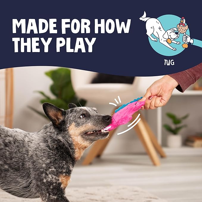 goDog Gators Squeaky Plush Dog Toy with Chew Guard Technology, Durable Fabric & Squeaker for Active Play, Pink, Large