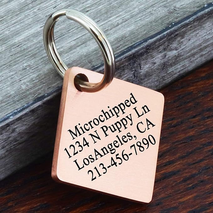 Ultra Joys Dog ID Tag, Custom Dog Tag Personalized Cat Tag, Pet ID Tag, Brushed Stainless Steel Diamond Dog Tag Rose Gold Small