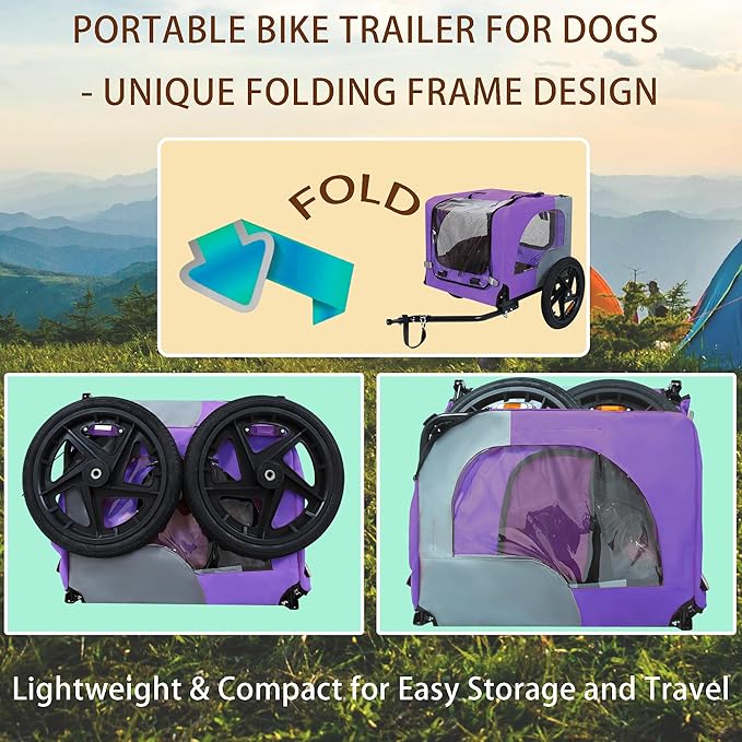 Collapsible Dog Bike Trailer for Small & Medium Pets - 16" All-Terrain Wheels, Universal Hitch, Quick Release & Non-Slip Floor - Internal Leash, Bicycle Accessories