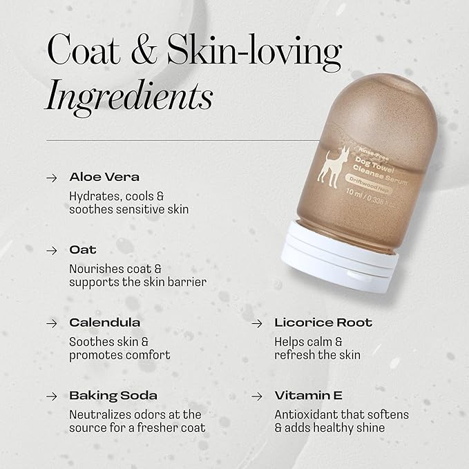 Dog Rinse-Free Shampoo & Conditioner with Bath Mitt – Sensitive Skin, Stress & Itch Relief Leave-In Cleanse Serum – 98.65% Naturally Derived, Gentle Cleanse, Hydrate & Deodorize – 8 x 10ml