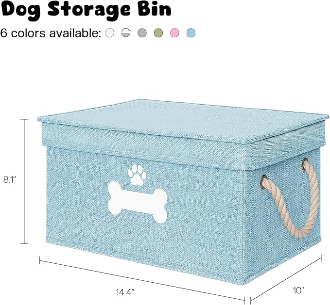 Dog Toy Basket with Lid, Dog Basket for Toys, Dog Toy Box with Cotton Rope Handles, Collapsible Storage Bins for Dog Toys, Dogs Storage Organizer, Blue